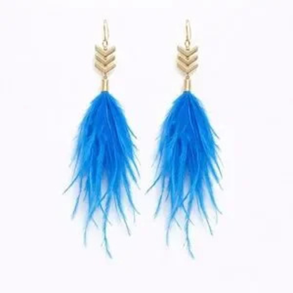 Elegant Blue Feather Earrings